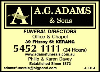a g adams funerals kerang