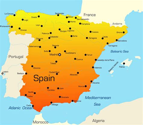 a map of spain with cities