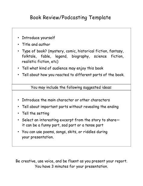 a synopsis template for a book review
