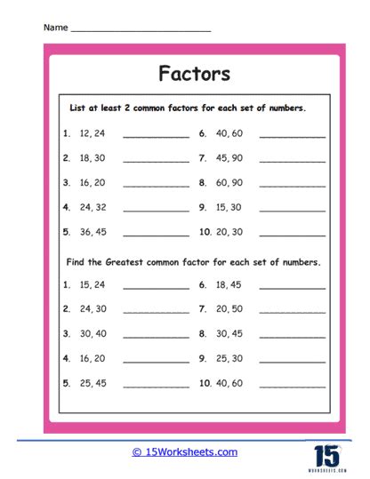 A Worksheet About Factors Maths