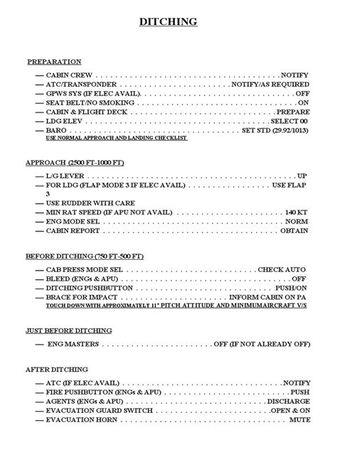 A320 Ditching Checklist