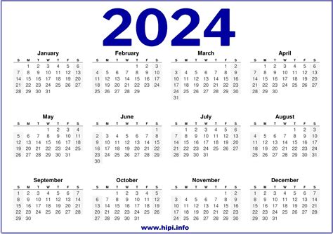 A4 Calendar 2024
