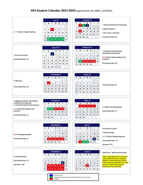 Aaps Calendar 2024-25