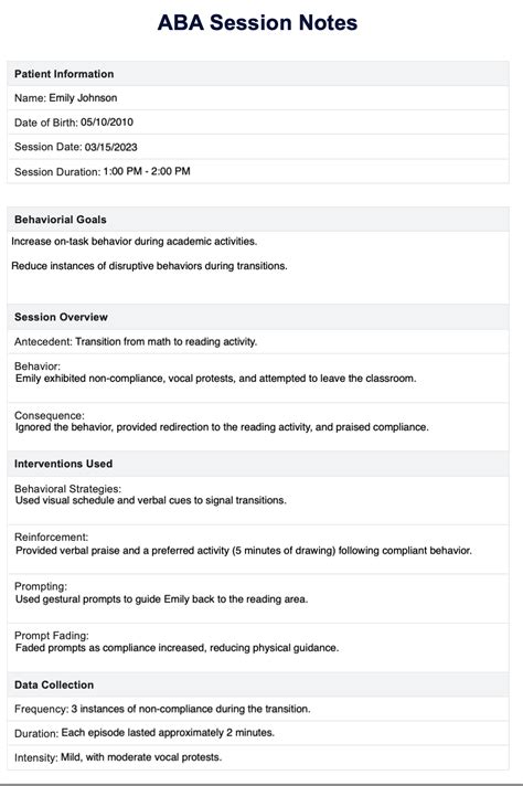 aba progress notes examples