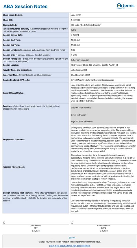aba session notes examples free