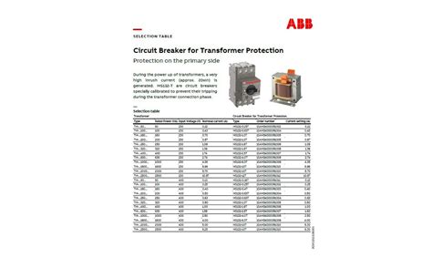 Abb Standard Transformer Sizes