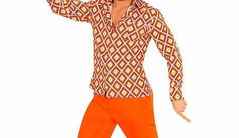 Camicia disco retro anni 70 arancione per uomo: Costumi adulti,e