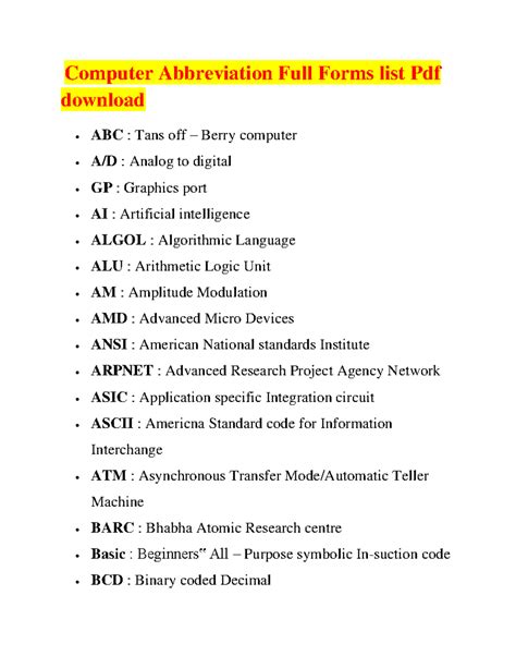 Abbreviation In Computer Studies