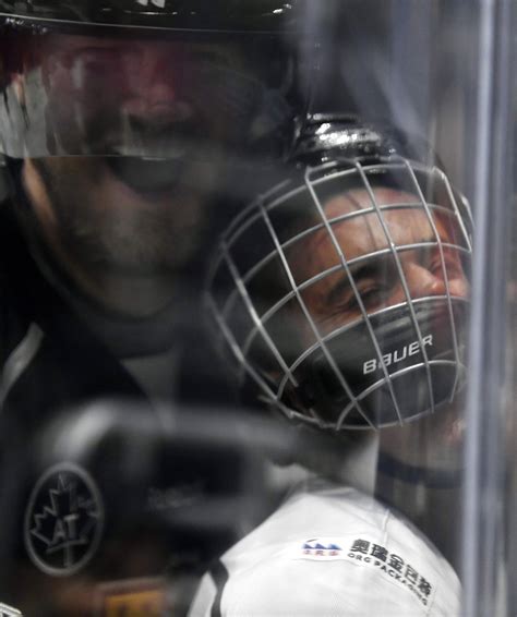 abc/justin bieber gets hit bounces back in celebrity hockey game at staples center