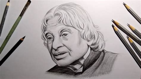 APJ Abdul Kalam with Pencils Drawing tutorial, Step by