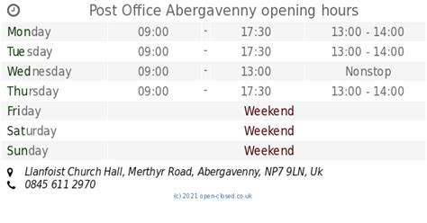 abergavenny post office opening hours