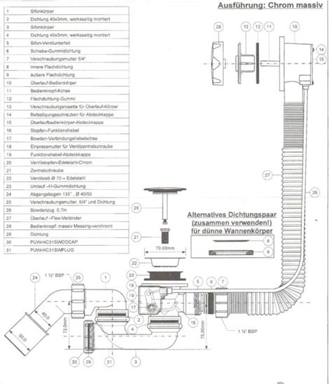 Badewannen Ablaufgarnitur 55 cm, mit Überlauf Wannenablauf Excenter Abfluss Bad eBay