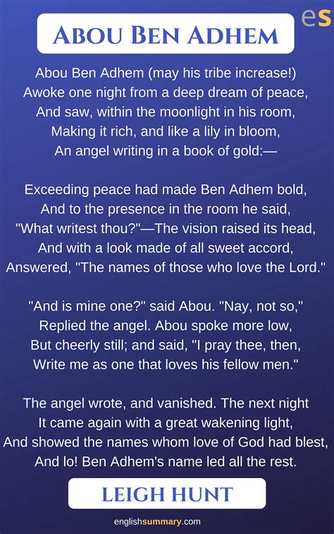 abou ben adhem poem line by line explanation