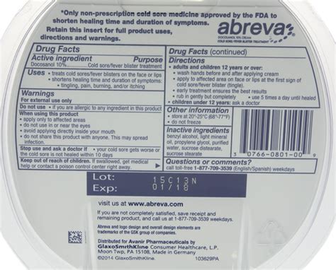 Abreva Docosanol 10 Cream Tube, Treatment for Cold Sore/Fever Blister