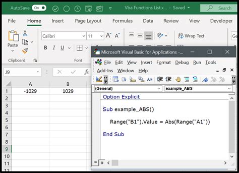 Abs Function Excel Vba