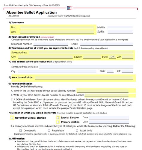 absentee ballot application state of ohio