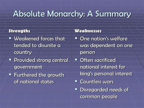 absolute monarchy pros and cons