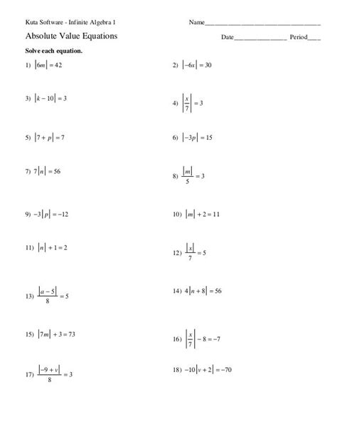 Absolute Value Answer Key