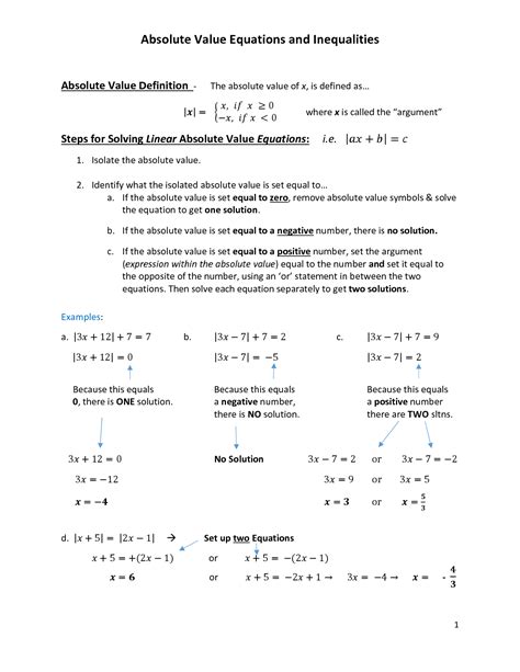 Absolute Value Answers