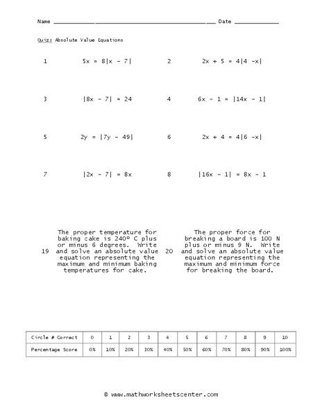 absolute value equations worksheet 8th grade
