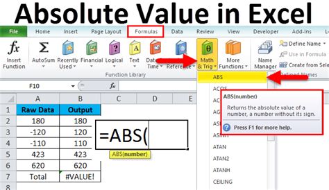 Absolute Value Function In Excel 2010