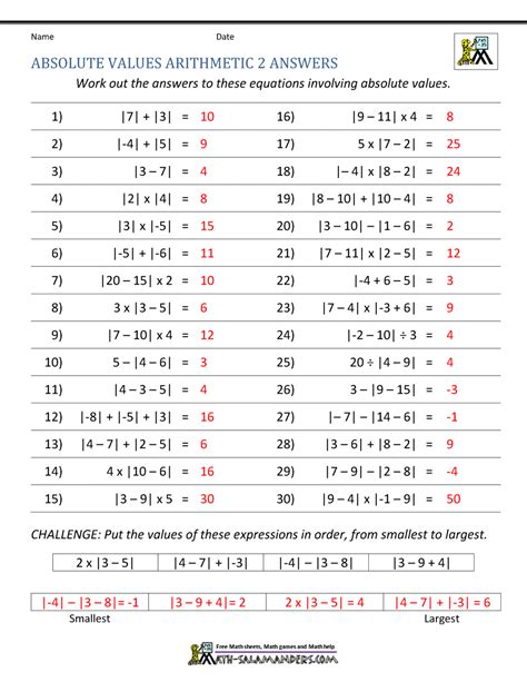 absolute value worksheet pdf with answers grade 6