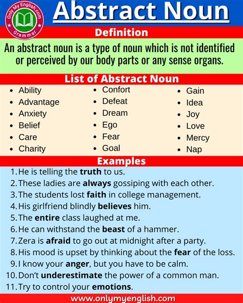 abstract noun definition and examples for class 5