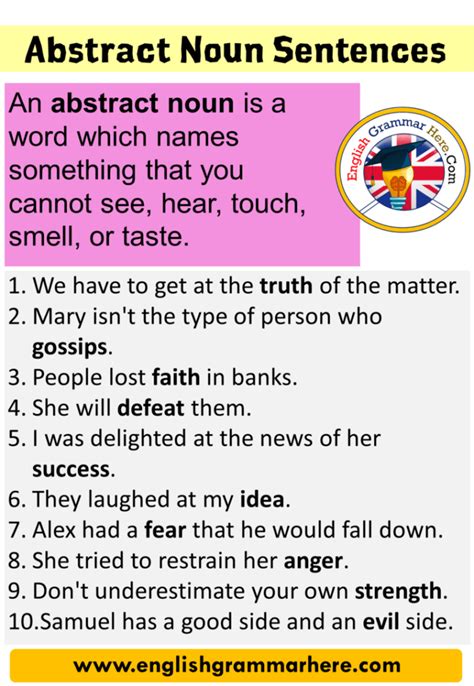 abstract noun examples in sentences