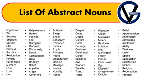 abstract noun examples list pdf