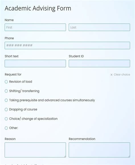 academic initial advising form template