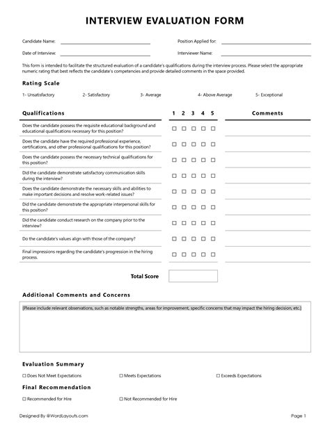 academic interview rating form template