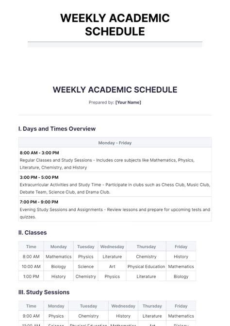 academic schedule template