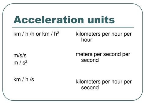 Acceleration Of Km/H2