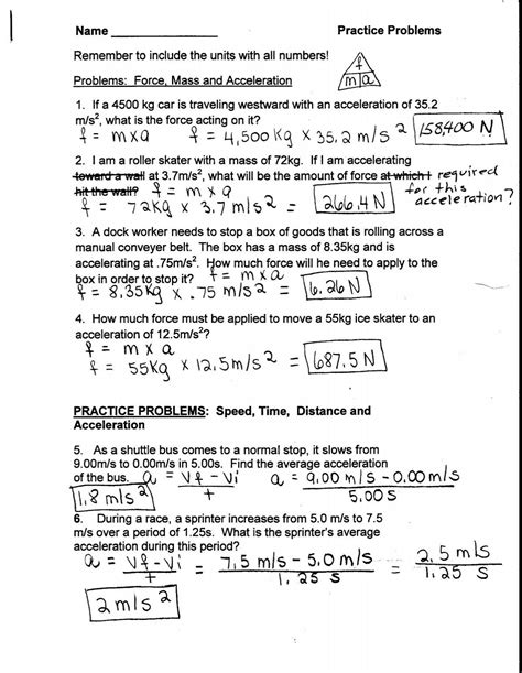 Acceleration Practice Problems Pdf Answer Key