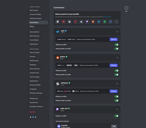 access third party connections discord