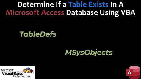 Access Vba If Exists Table