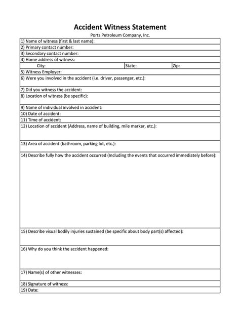 Accident Incident Witness Statement Template