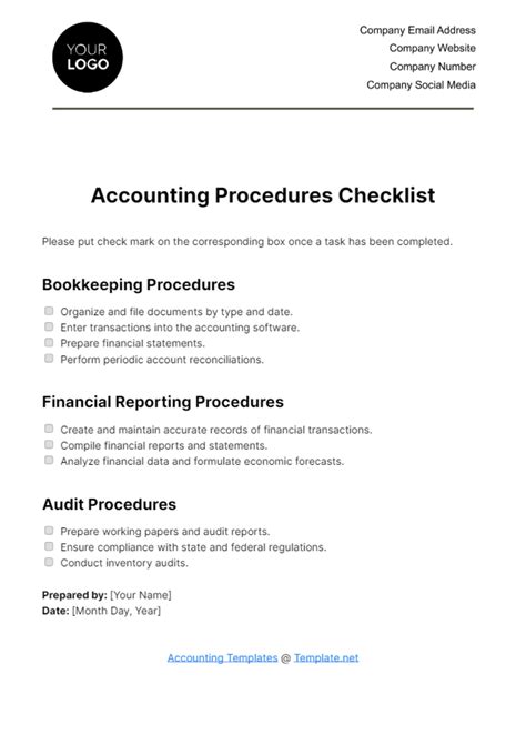 accounting process documentation accounting procedures template