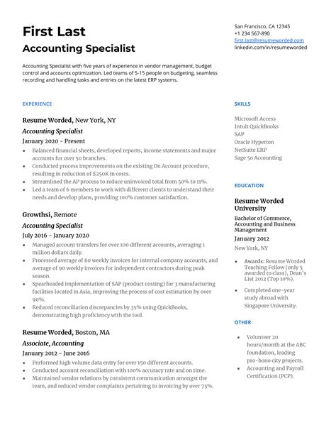 accounting specialist resume format