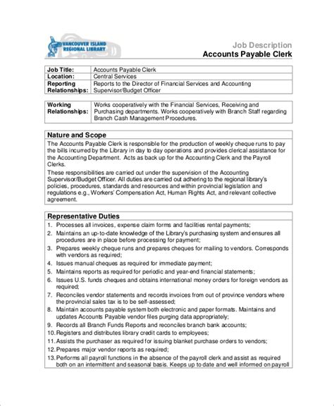 Finance Manager Job Description Bookkeeping Accounts Payable