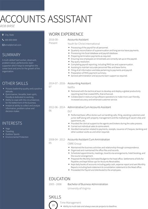 accounts assistant resume sample india