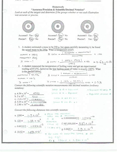 accuracy and precision chemistry worksheet answers