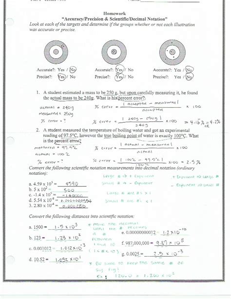 accuracy and precision lab worksheet answers