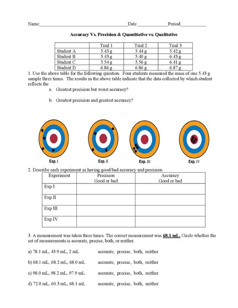 accuracy and precision worksheet answer key