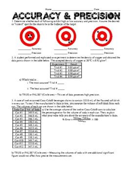 accuracy and precision worksheet with answers