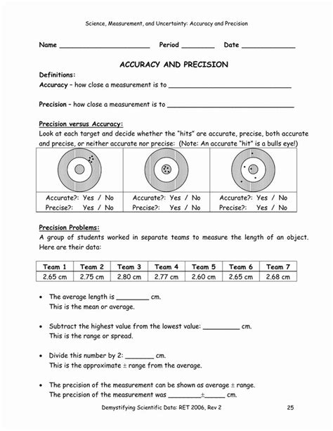 accuracy vs precision chemistry worksheet