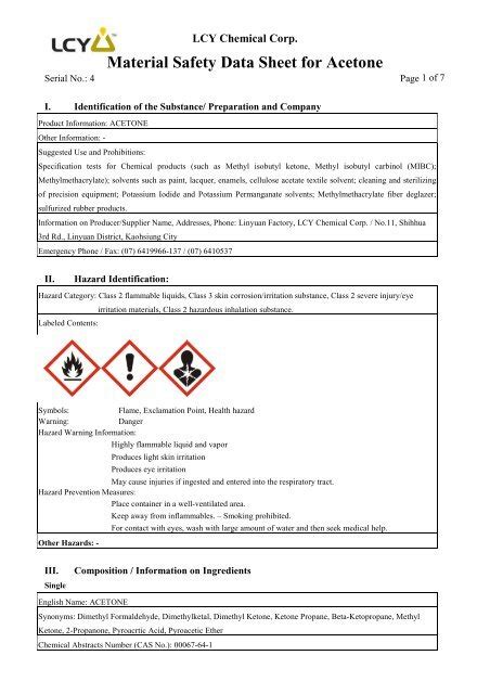 ace sds product information sheets