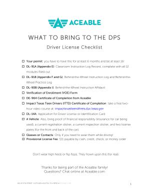 aceable drivers license checklist texas