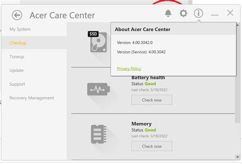 acer care center not appearing