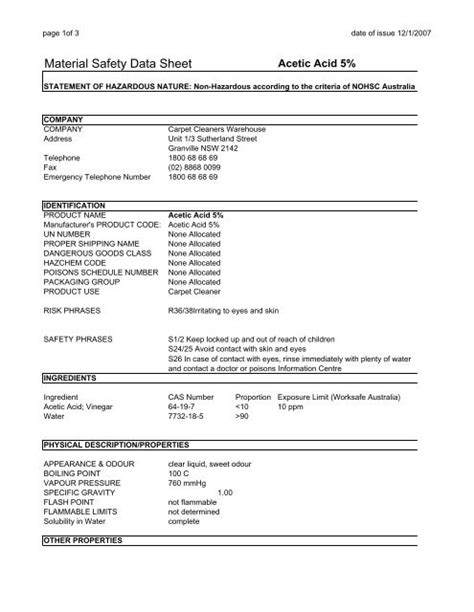 acetic acid 5% msds